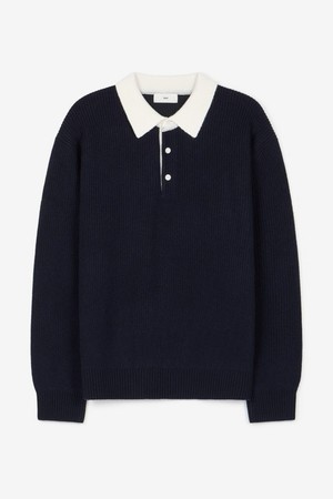 Cashmere Blended Oversize Rugby Polo Knit Top (Midnight Black) TNSW6F111BK