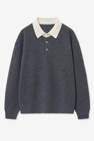 Cashmere Blended Oversize Rugby Polo Knit Top (Grey) TNSW6F111G2