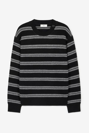 Button Detail Stripe Knit Top (Black) TNSW6F112BK