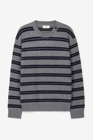 Button Detail Stripe Knit Top (Grey) TNSW6F112G2