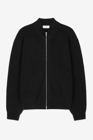 Cashmere Blend Full-Zip Knit Top (Black) TNSW6F113BK