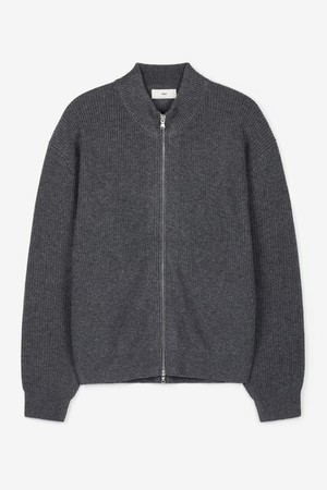 Cashmere Blend Full-Zip Knit Top (Charcoal) TNSW6F113CG
