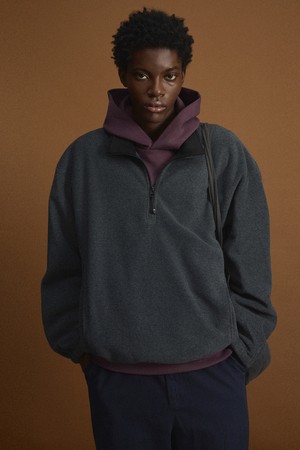 Oversized Fleece Half Zip-Up (Dark Grey) TNTS6F100CG