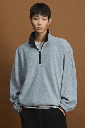 Oversized Fleece Half Zip-Up (Light Grey) TNTS6F100G2