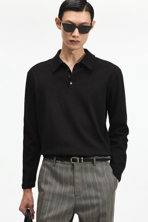 Ribbed Slim Fit Polo Shirt (Black) TNTS6F105BK