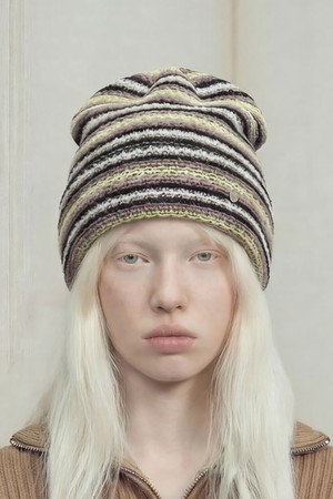여름 롱비니 SQUARE NET BEANIE / STRIPE / LEMON BROWN