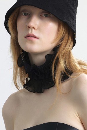 NECK TUBE / DOUBLE PLEATED LACE / BLACK