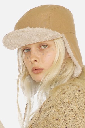 TRAPPER HAT / REVERSE FUR / FLANNEL BEIGE