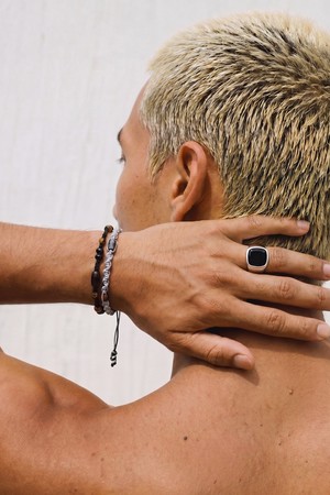 더블 레이어 두줄 원석 비즈 사이즈 조절 스틸 팔찌 DOUBLE LAYER / BEADS BRACELET / BG
