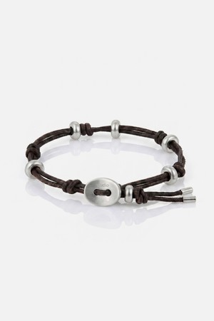 워싱 가죽 스트랩 스테인리스 스틸 파츠 디테일 캐주얼 팔찌 STAINLESS DISC / LEATHER BRACELET / BR