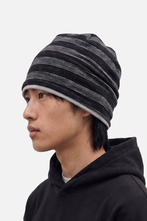 여름 얇은 라인 레이어드 슬럽 비니 남녀공용 모자 BEANIE / LAYERED SLUB / STRIPE BLACK