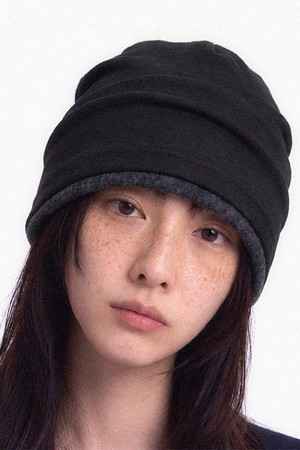 겨울 롤업 이중 레이어드 슬러브 롱비니 남녀공용 모자 DOUBLE KNIT HAT / AG WOOL / FADED BLACK