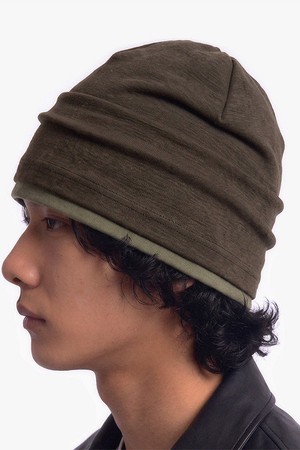 겨울 롤업 이중 레이어드 슬러브 롱비니 남녀공용 모자 DOUBLE KNIT HAT / AG WOOL / MELANGE KHAKI