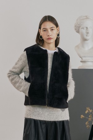 업사이클링 메리노 스트레이트 무스탕 베스트 브라운