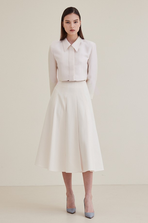 HAGAHI - 미디스커트 - Pleated Skirt - Ivory