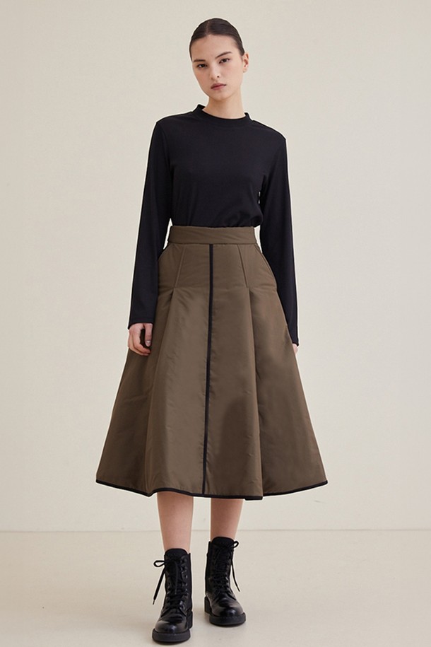 HAGAHI - 미디스커트 - A-line Padding Midi Skirt- Khaki