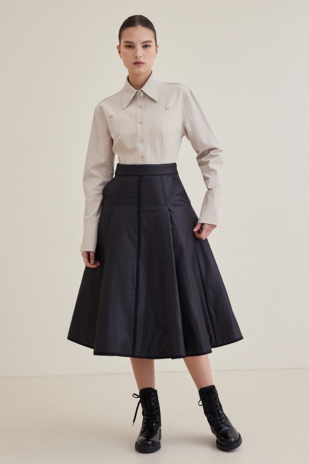 HAGAHI - 미디스커트 - A-line Padding Midi Skirt- Black