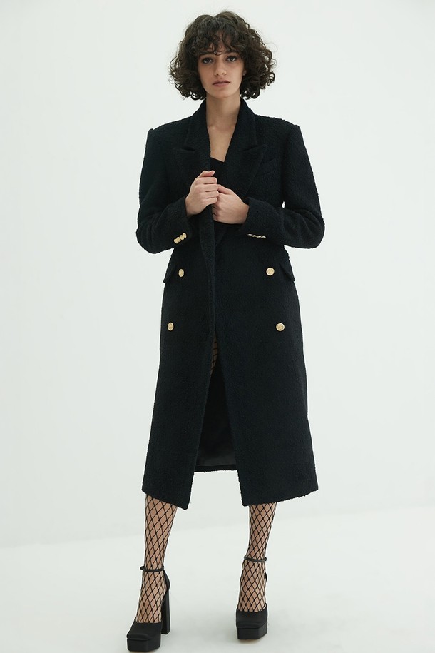 HAGAHI - 코트 - Double Breasted Wool Long Coat- Black