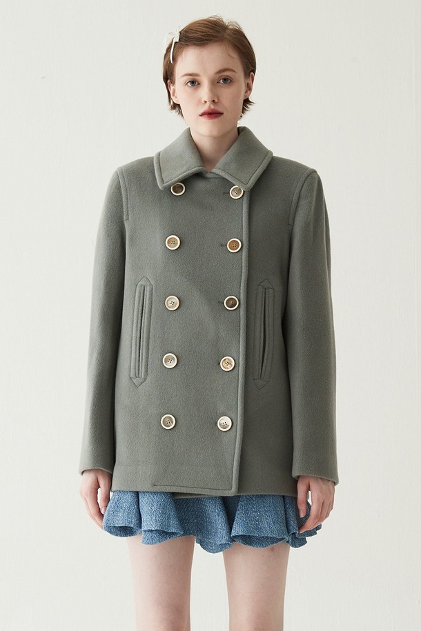 HAGAHI - 코트 - Six Buttons Detail Half Coat- Pistachio