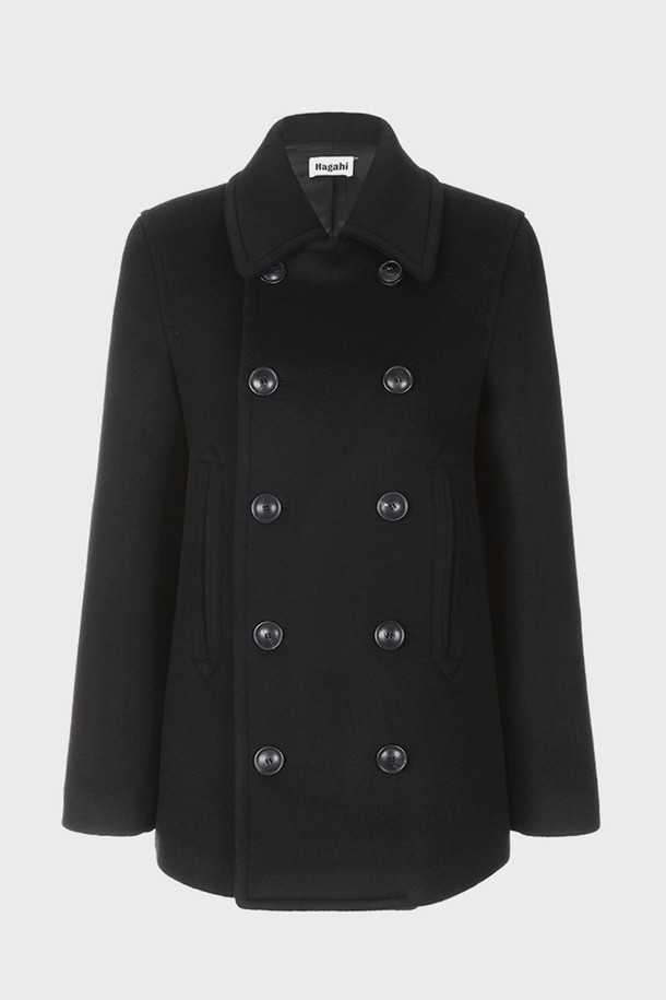 HAGAHI - 코트 - Six Buttons Detail Half Coat- Black