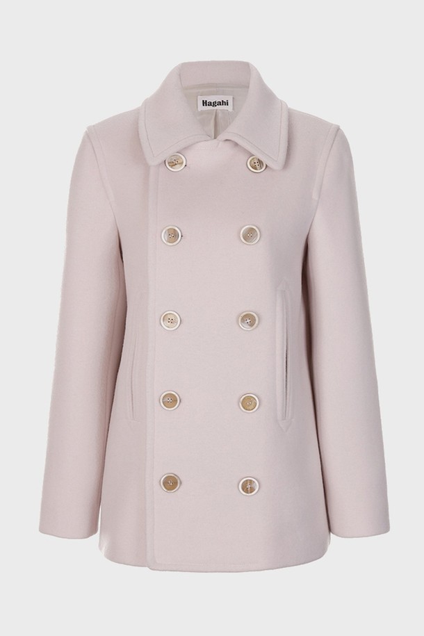 HAGAHI - 코트 - Six Buttons Detail Half Coat- Baby Pink