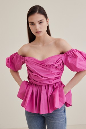 Shirring Off- Shoulder Blouse - Pink