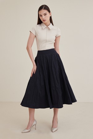 Pleated Wrinkle Line Skirt - Black