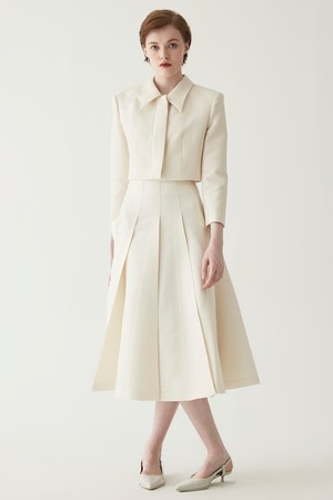 Silk Blend Wool Pleated Skirt - Ivory