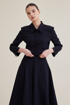 Cropped Tailored Jacket - Navy