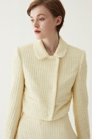 Tweed Cropped Jacket -  Baby Yellow