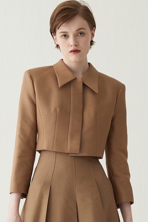 Cropped Silk Wool Tailored Jacket - Camel