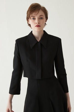 Cropped Slik Wool Tailored Jacket - Black