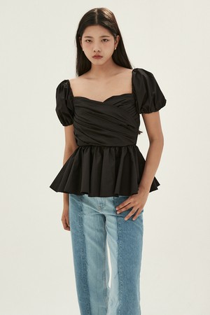 Shirring Off- Shoulder Blouse - Black