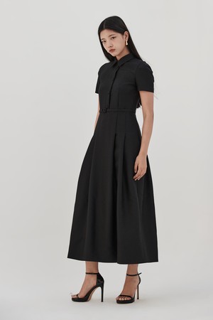 Belted Long Dress - Black