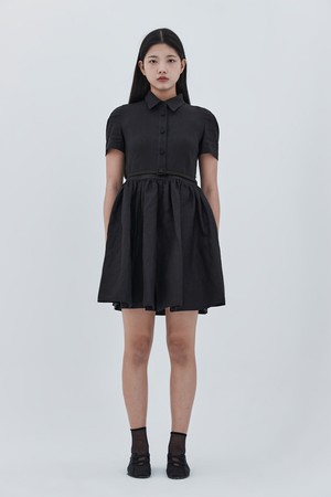 Linen Short Half Sleeve Dress - Black