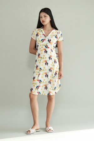 Sarah Flower Patterened Midi Dress - Yellow