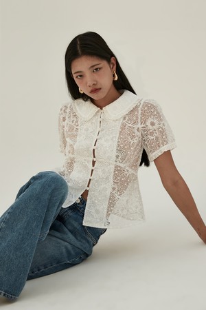 Lace Short Sleeve Blouse - White