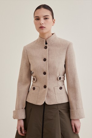 Long Sleeve Tweed Jacket- Beige