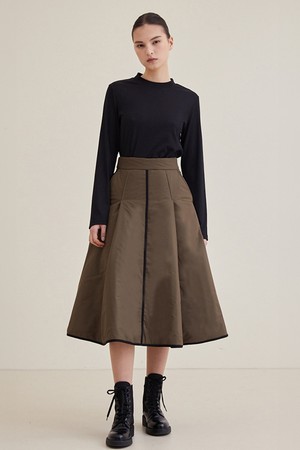 A-line Padding Midi Skirt- Khaki