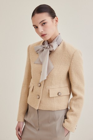 Jewel Button Tweed Jacket - Soften Yellow