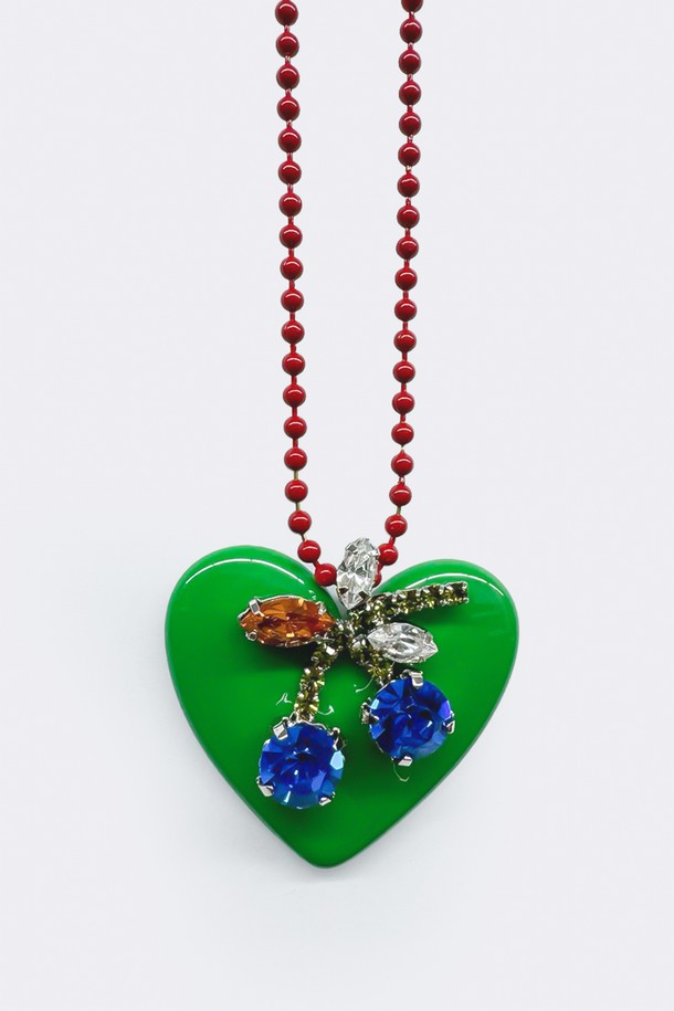 VERRYTASTE - 목걸이 - Cherry Heart Necklace - Green