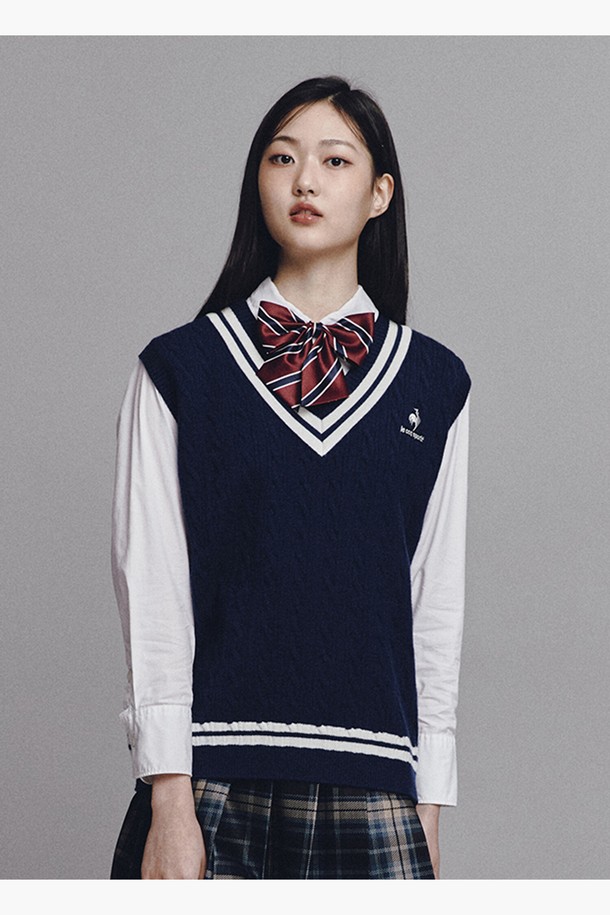 le coq sportif - 스웨터 - 유니 케이블 스웨터 베스트 네이비(QP123TST12)