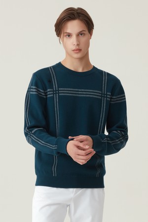 남성 체크 라운드 스웨터 (GO321MKP94)