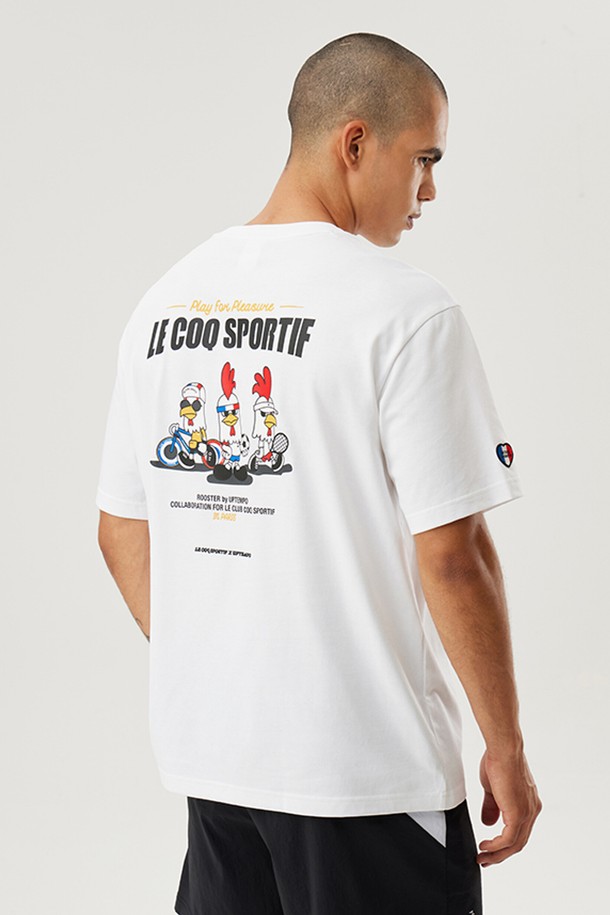 le coq sportif - 반소매 티셔츠 - [업템포 x 르꼬끄] 백그래픽 반팔티 화이트(QP323FRS73)