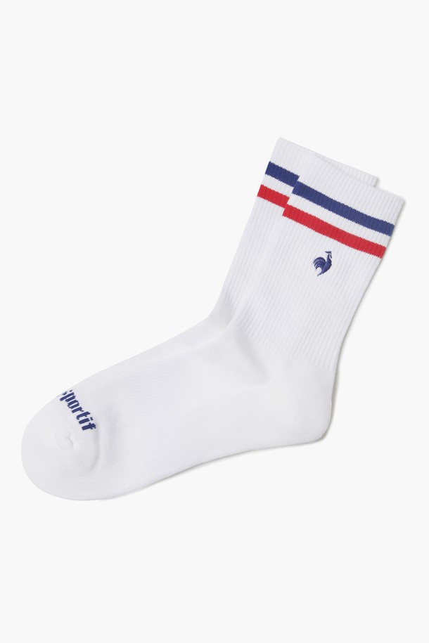 LE COQ SPORTIF - 양말 - 컬러 포인트 쿠션 하이삭스 - 화이트:레드(QQ123TSC21)