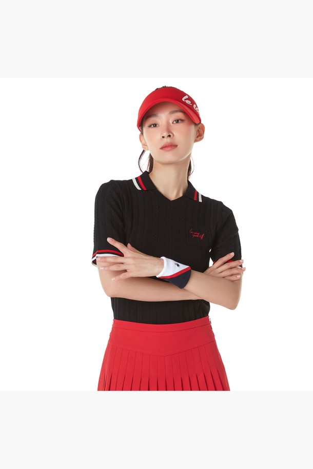 le coq sportif golf - 반팔티셔츠 - 여성 케이블 조직 반팔 카라 스웨터 (GP322LKP81)