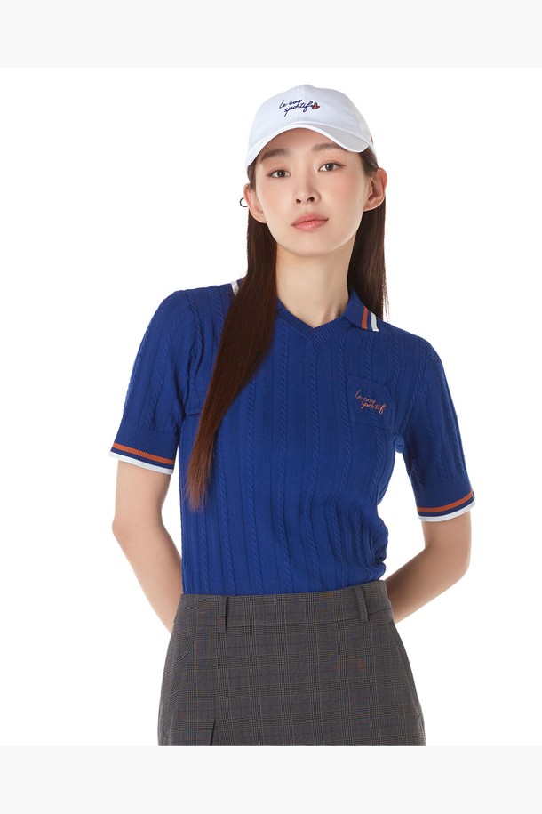 le coq sportif golf - 반팔티셔츠 - 여성 케이블 조직 반팔 카라 스웨터 (GP322LKP81)