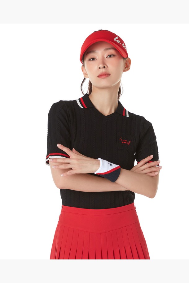 le coq sportif golf - 반팔티셔츠 - 여성 케이블 조직 반팔 카라 스웨터 (GP322LKP81)