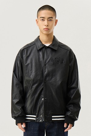 유니 비건 레더 루즈핏 자켓 - 블랙(QQ123LJK12)