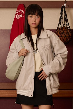 유니 비건 레더 루즈핏 자켓 - 그레이(QQ123LJK12)